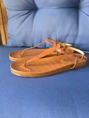 Sam Edelman T Strap Brown Leather Upper Sandals Size 10